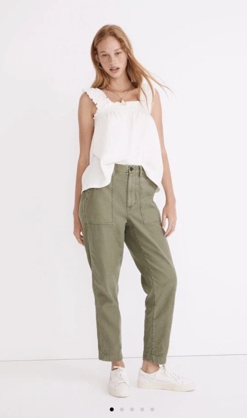 Madewell Tall Olive Green Griff Tapered Fatigue Cargo Pants High Rise Size 27T